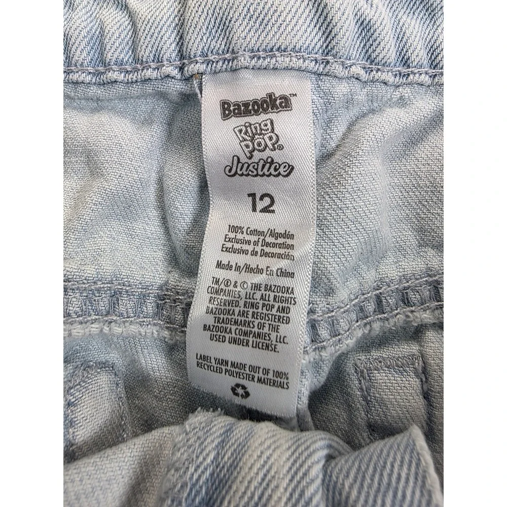 Justice x Bazooka Ring Pop Jeans‎ Girls 12 Light Wash Wide Leg Y2K Graphic Denim